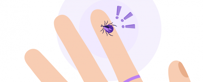 Hand with tick on finger, with exclamation points near tick.