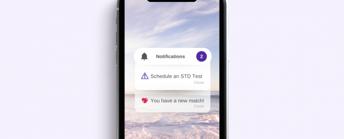 Image of phone screen with two notifications – “You have a new match!” and “Schedule your STD test”